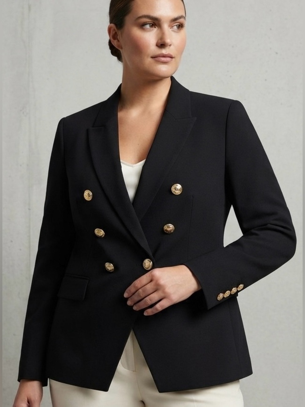 Karl Lagerfeld Paris Double Breasted Black Blazer with Gold Buttons